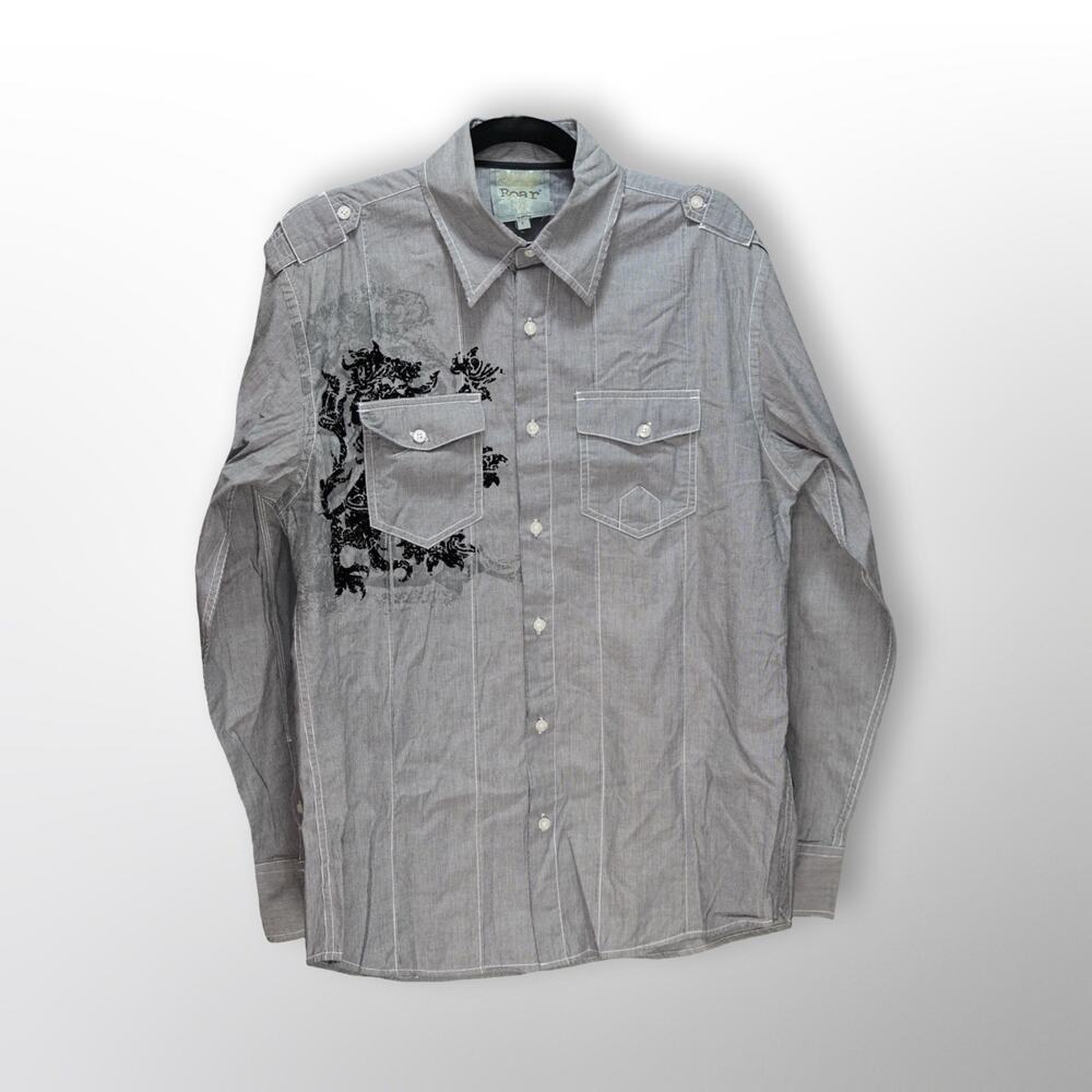 Roar Men's Gray Long Sleeve Button-Down Shirt - Large